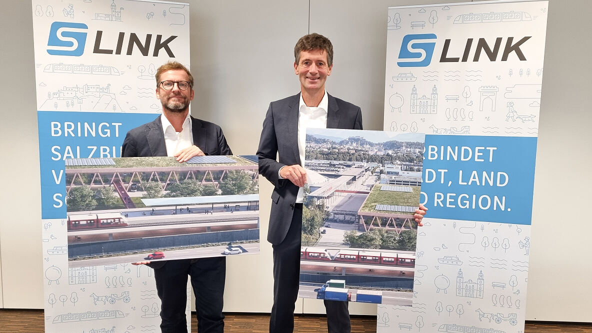 Peter Kastner, Planungsteam TSS, und Stefan Knittel, Geschäftsführer S-LINK, stellten die Ergebnisse der Voruntersuchung eines S-LINK Streckenastes zur Messe vor.